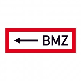 Hinweisschild für Feuerwehr: BMZ / Pfeil nach links