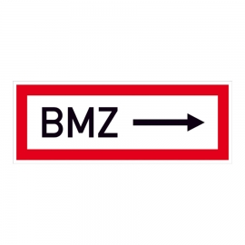 Hinweisschild für Feuerwehr: BMZ / Pfeil nach rechts