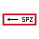 Hinweisschild für Feuerwehr: SPZ / Pfeil nach links