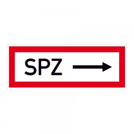 Hinweisschild für Feuerwehr: SPZ / Pfeil nach rechts