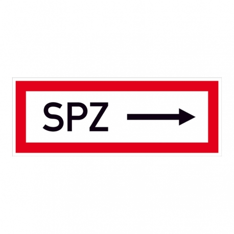 Hinweisschild für Feuerwehr: SPZ / Pfeil nach rechts