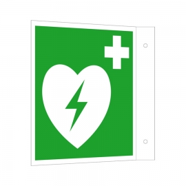 Erste-Hilfe-Schild Fahne: Automatisierter externer Defibrillator (AED)