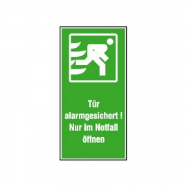 Fluchtweg-Kombischild für Türwächter - Tür alarmgesichert Nur im Notfall öffnen - Hoch