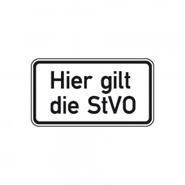 Zusatzschild für Verkehrszeichen StVO: Hier gilt die StVO