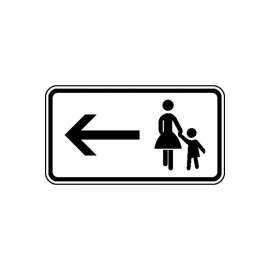 Zusatzschild für Verkehrszeichen StVO: Fußgänger Gehweg gegenüber benutzen - Linksweisend
