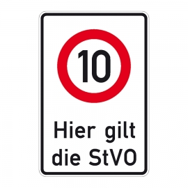 Verkehrszeichen für Betriebskennzeichnung: Zulässige Höchstgeschwindigkeit 10 km/h