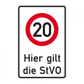 Verkehrszeichen für Betriebskennzeichnung: Zulässige Höchstgeschwindigkeit 20 km/h