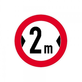 Verkehrszeichen für Betriebskennzeichnung: Verbot für Fahrzeuge über Breite (nach Wahl)