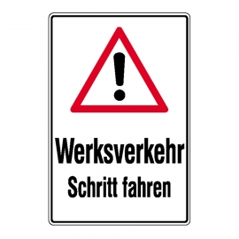Verkehrszeichen für Betriebskennzeichnung: Werksverkehr Schritt fahren