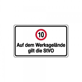Verkehrszeichen für Betriebskennzeichnung: Auf dem Werksgelände gilt die StVO - 10 km/h