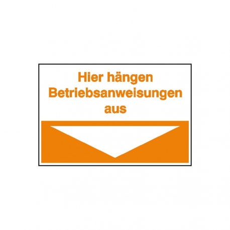 Hinweisschild: Hier hängen Betriebsanweisungen aus - Orange