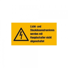 Warn-Kombischild: Licht- und Steckdosenstromkreis werden mit Hauptschalter nicht abgeschaltet