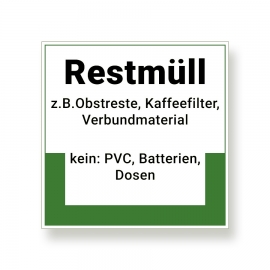 Schild für Abfall-/ Müllkennzeichnung: Restmüll + Zusatztext