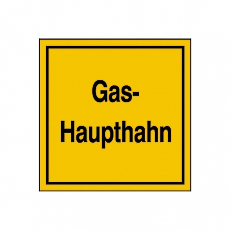 Hinweisschild für Gasanlagen: Gashaupthahn - Quadratisch