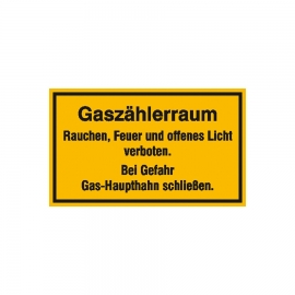 Hinweisschild: Gaszählerraum - Rauchen, Feuer und offenes Licht verboten