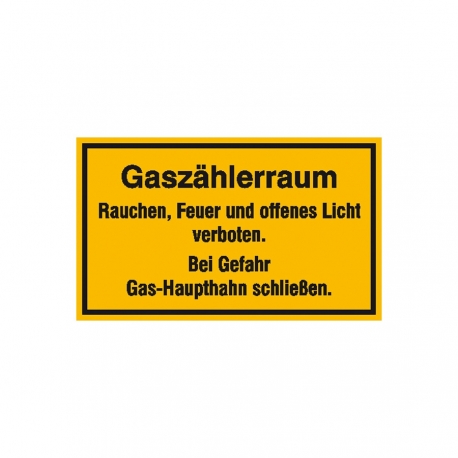 Hinweisschild: Gaszählerraum - Rauchen, Feuer und offenes Licht verboten