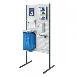 RasterPlan® Lochplatten-Trennwand mit Hygiene-Ausstattung - Desinfektionsstation Modell 1
