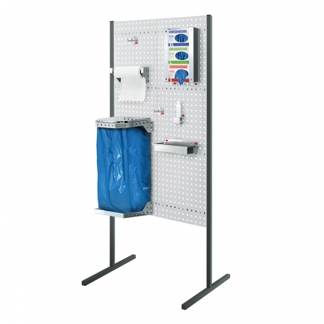 RasterPlan® Lochplatten-Trennwand mit Hygiene-Ausstattung - Desinfektionsstation Modell 2