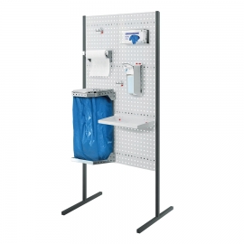 RasterPlan® Lochplatten-Trennwand mit Hygiene-Ausstattung - Desinfektionsstation Modell 3
