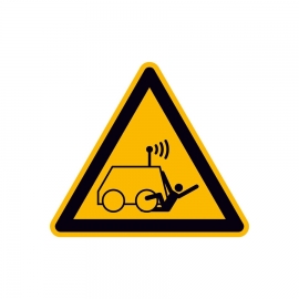 Warnschild: Warnung vor Überrollen durch ferngesteuerte Maschine