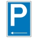 Parkplatz-Schild: P - Richtungspfeil links