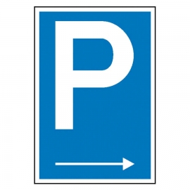 Parkplatz-Schild: P - Mit Richtungspfeil rechts