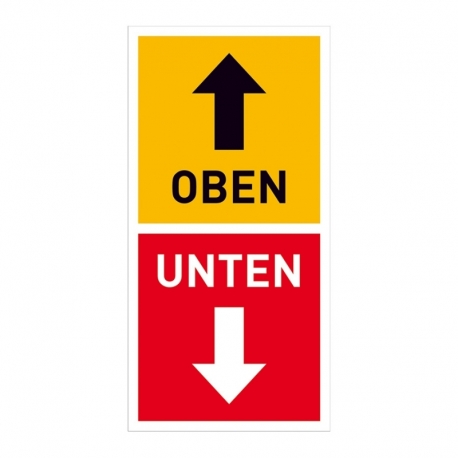 Verpackungsetiketten: Oben / Unten - Gelb/Rot (100 Stck.)