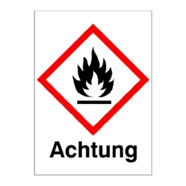 GHS-Gefahrstoffetikett: Symbol 02: Flamme + Achtung