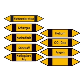 Pfeilschild Rohrleitungskennzeichnung: Gruppe 5 Nichtbrennbare Gase (Schwarz-Gelb-Schwarz)