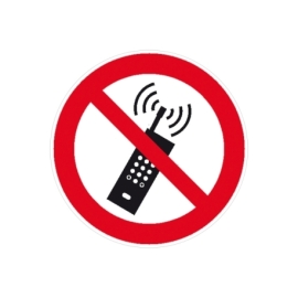Verbotsschild: Eingeschaltete Mobiltelefone verboten
