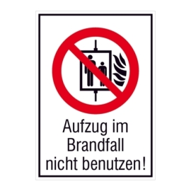 Verbots-Kombi-Schild: Aufzug im Brandfall nicht benutzen