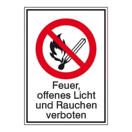 Verbots-Kombi-Schild: Feuer, offenes Licht und Rauchen verboten