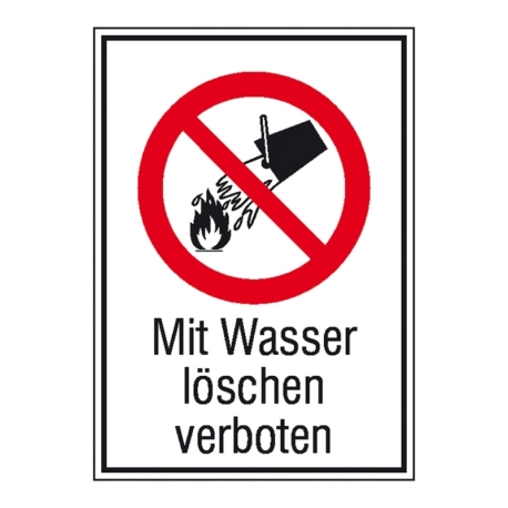 Verbots-Kombi-Schild: Mit Wasser löschen verboten