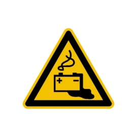 Warnschild: Warnung vor Gefahren durch das Aufladen von Batterien