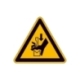 Warnschild: Warnung vor Quetschgefahr der Hand zwischen den Werkzeugen einer Presse
