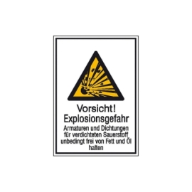 Warn-Kombi-Schild: Vorsicht! Explosionsgefahr Armaturen und Dichtungen