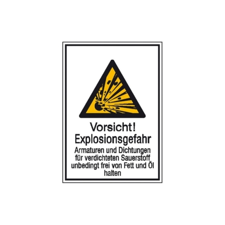 SafetyMarking® Warnschild W002 - Vorsicht Explosionsgefahr Armaturen und  Dichtungen