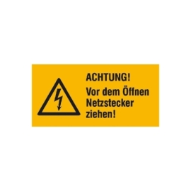 Warn-Kombi-Schild: Achtung! Vor dem Öffnen Netzstecker ziehen