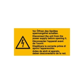 Warn-Kombi-Schild: Vor Öffnen des Gerätes spannungsfrei schalten