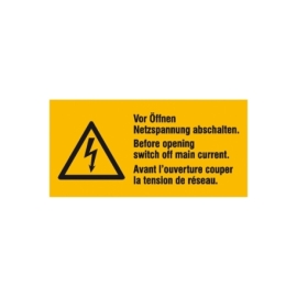 Warn-Kombi-Schild: Vor Öffnen Netzspannung abschalten