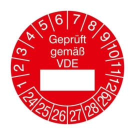 Prüfplakette: Geprüft gemäß VDE - Mit Jahresfarbe (15-500 Stck.)