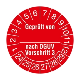 Prüfplaketten: Geprüft von - nach DGUV Vorschrift 3 - Mit Jahresfarbe (15-500 Stck.)