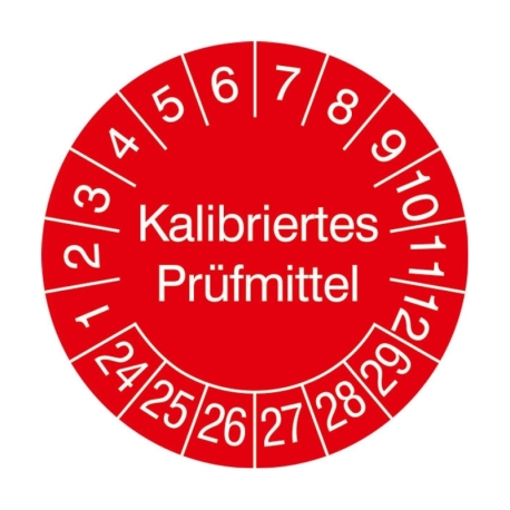 Prüfplaketten: Kalibriertes Prüfmittel - Mit Jahresfarbe (15-500 Stck.)