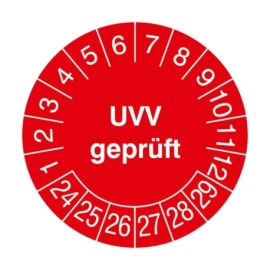 Prüfplaketten: UVV geprüft - Mit Jahresfarbe (15-500 Stck.)