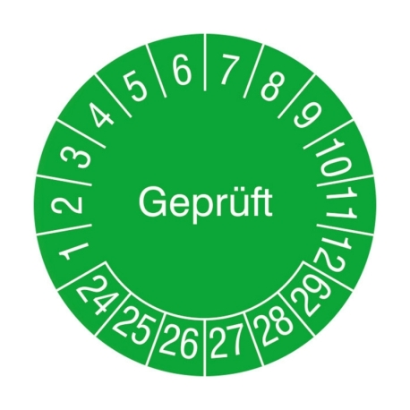 Prüfplaketten: Geprüft - Grün (15-500 Stck.)