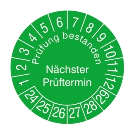 Prüfplaketten: Prüfung bestanden - Nächster Prüftermin - Grün (15-500 Stck.)